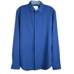 NWOT Construct Men's Long Sleeve Button Down Shirt Sz M 15-15 1/2 Blue‎ Stretch